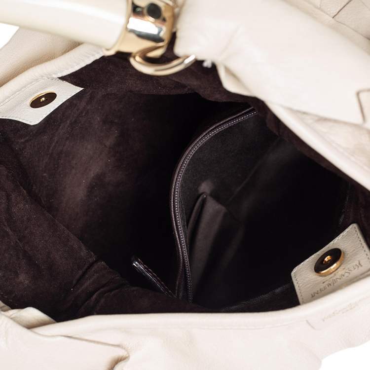 Pre Owned Yves Saint Laurent Off White Ruffle Leather St Tropez Horn Hobo