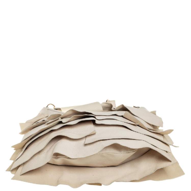 Pre Owned Yves Saint Laurent Off White Ruffle Leather St Tropez Horn Hobo