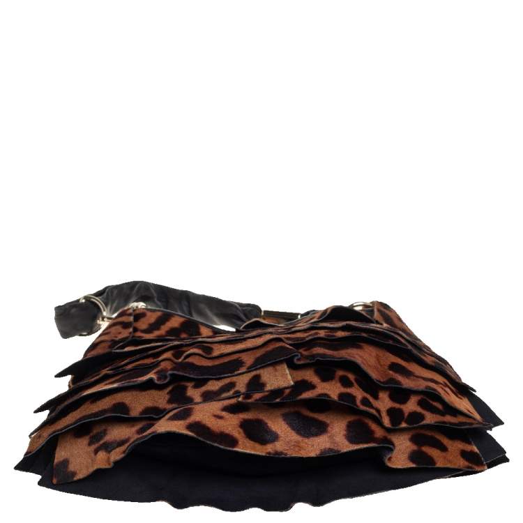 Pre Owned Yves Saint Laurent Brown/Black Calf Hair and Leather Trim St.Tropez Hobo