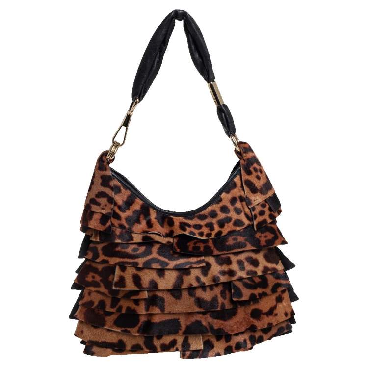 Pre Owned Yves Saint Laurent Brown/Black Calf Hair and Leather Trim St.Tropez Hobo