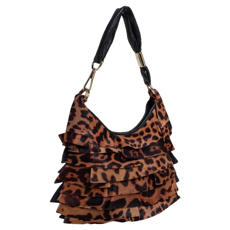 Pre Owned Yves Saint Laurent Brown/Black Calf Hair and Leather Trim St.Tropez Hobo