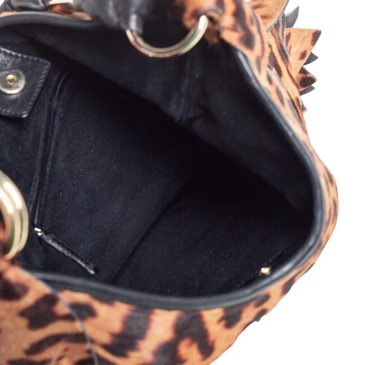 Pre Owned Yves Saint Laurent Brown/Black Calf Hair and Leather Trim St.Tropez Hobo