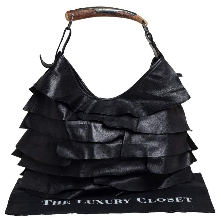 Pre Owned Yves Saint Laurent Black Leather St. Tropez Mombasa Hobo