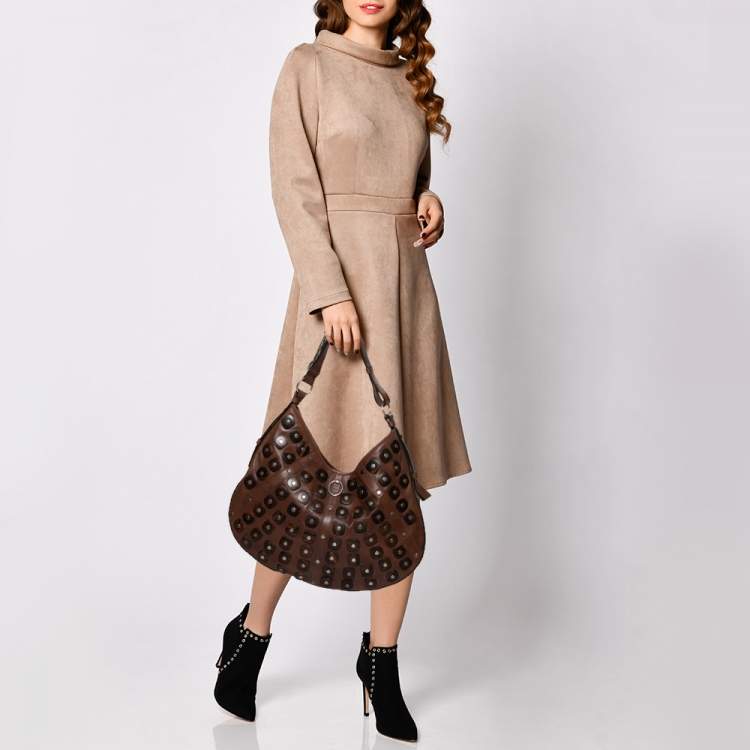 Pre Owned Yves Saint Laurent Brown Studded Hobo