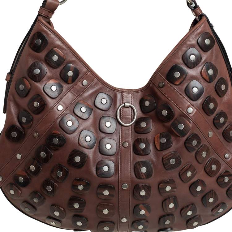 Pre Owned Yves Saint Laurent Brown Studded Hobo