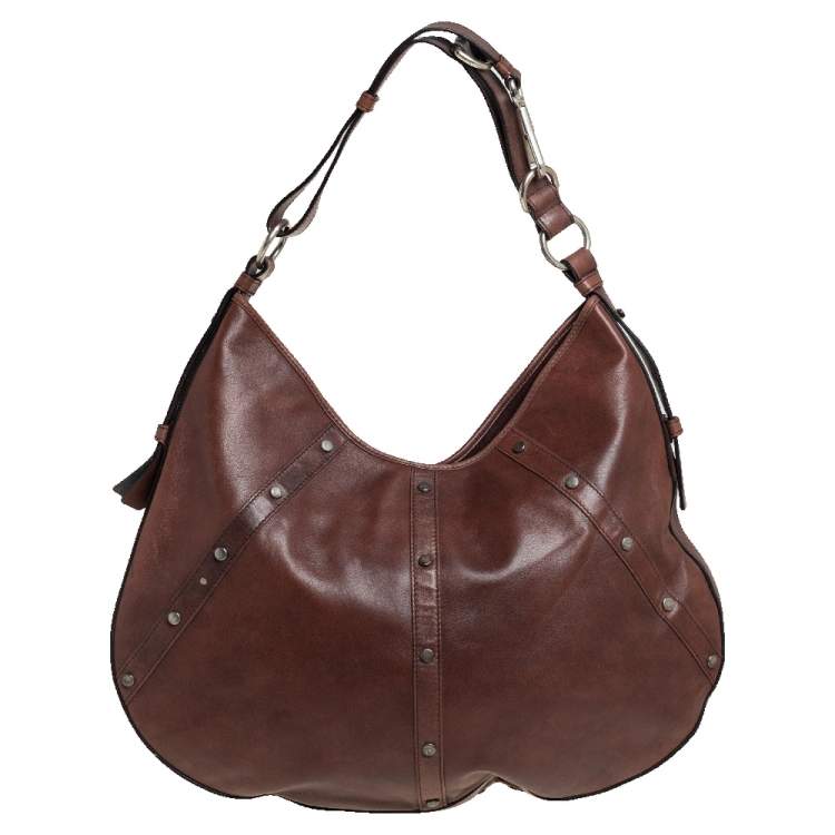 Pre Owned Yves Saint Laurent Brown Studded Hobo