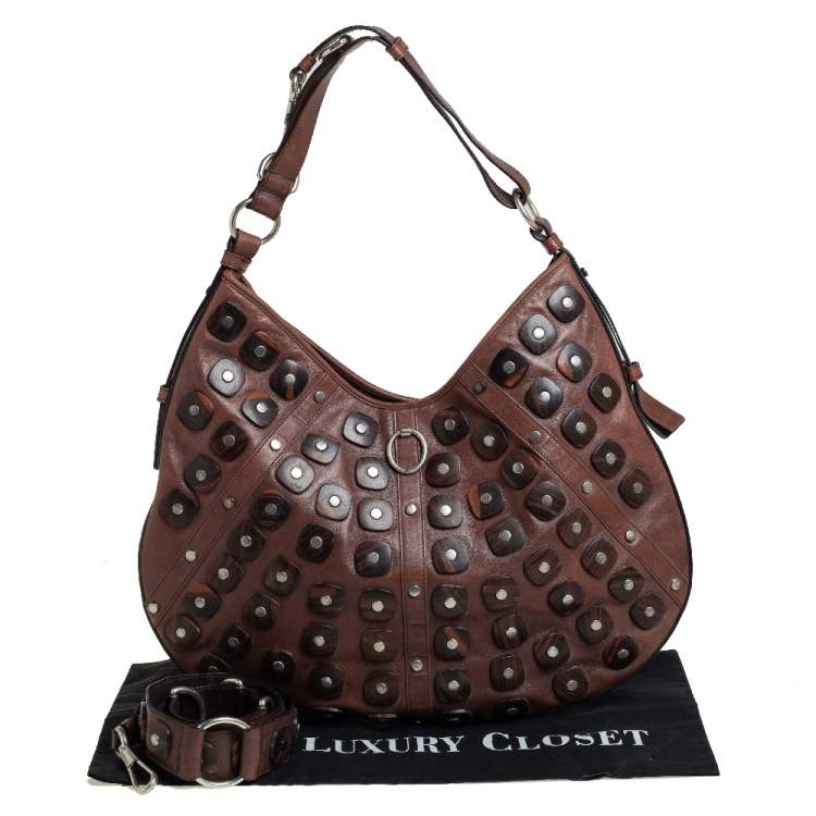 Pre Owned Yves Saint Laurent Brown Studded Hobo