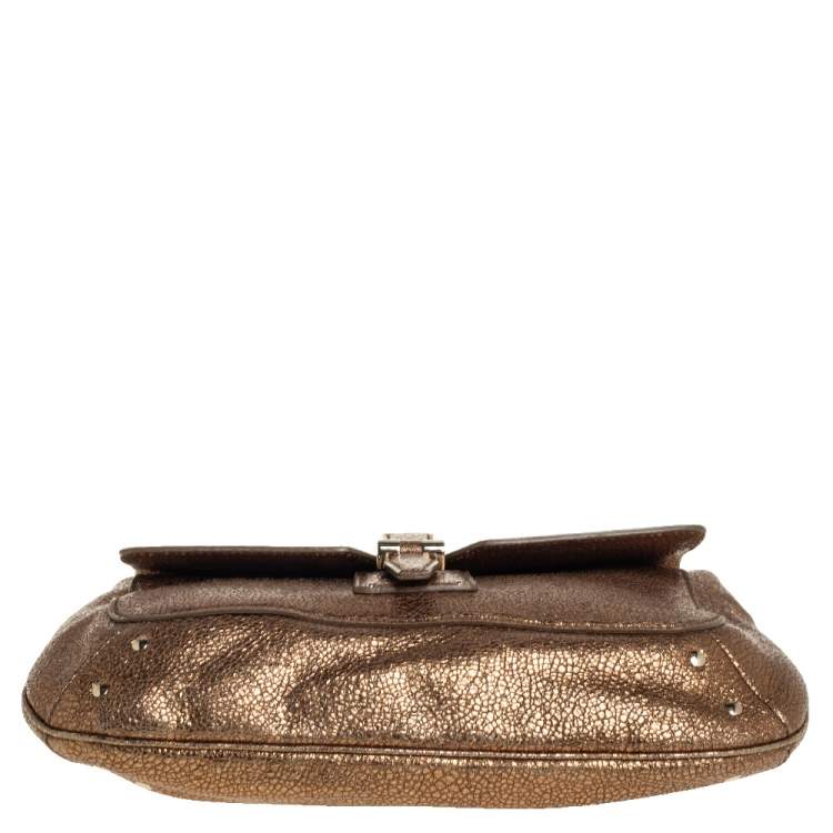 Pre Owned Yves Saint Laurent Metallic Gold Textured Leather Emma Chain Bag