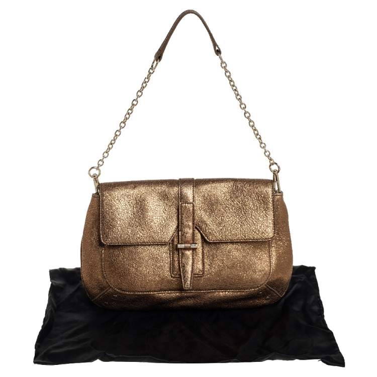Pre Owned Yves Saint Laurent Metallic Gold Textured Leather Emma Chain Bag