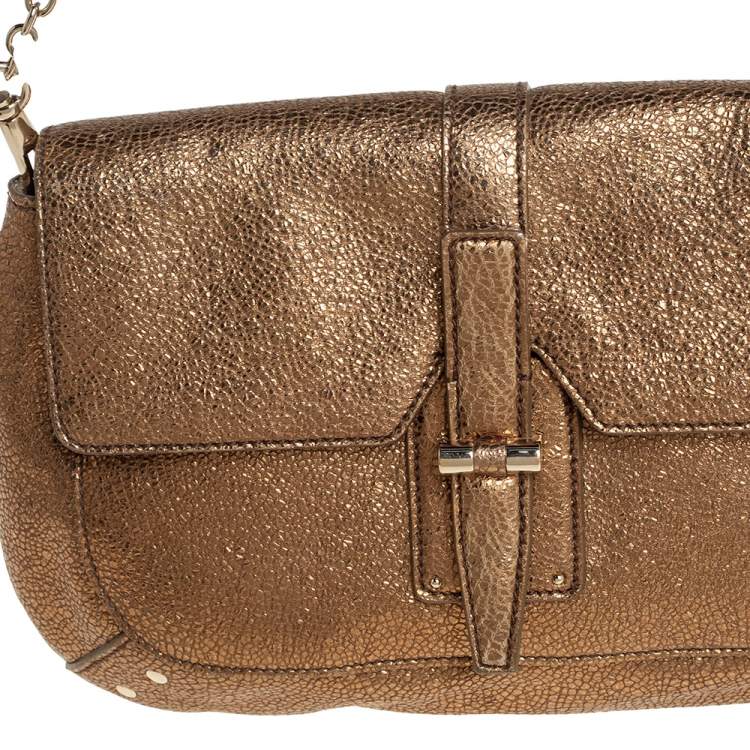 Pre Owned Yves Saint Laurent Metallic Gold Textured Leather Emma Chain Bag
