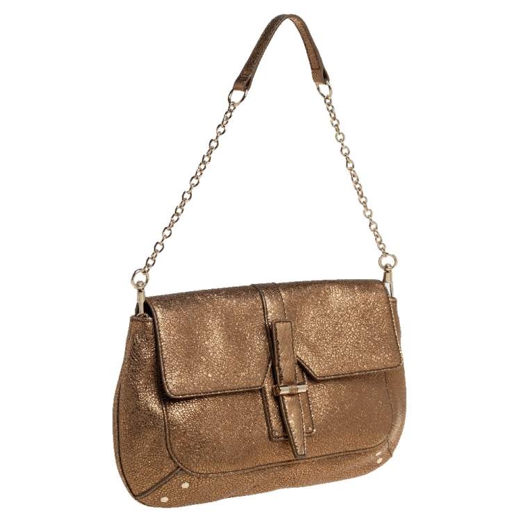 Pre Owned Yves Saint Laurent Metallic Gold Textured Leather Emma Chain Bag