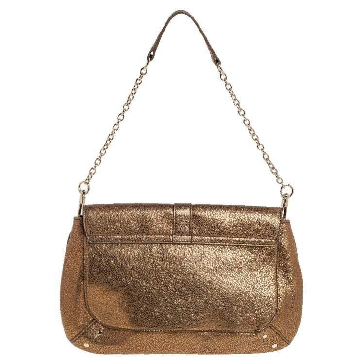 Pre Owned Yves Saint Laurent Metallic Gold Textured Leather Emma Chain Bag
