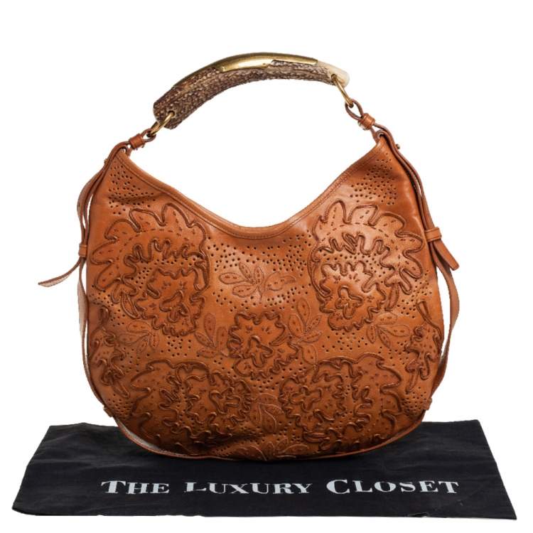 Pre Owned Yves Saint Laurent Tan Embroidered Leather Mombasa Hobo
