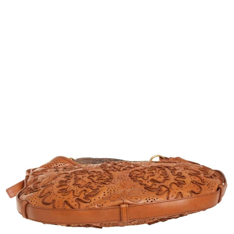 Pre Owned Yves Saint Laurent Tan Embroidered Leather Mombasa Hobo
