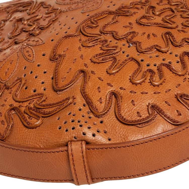 Pre Owned Yves Saint Laurent Tan Embroidered Leather Mombasa Hobo