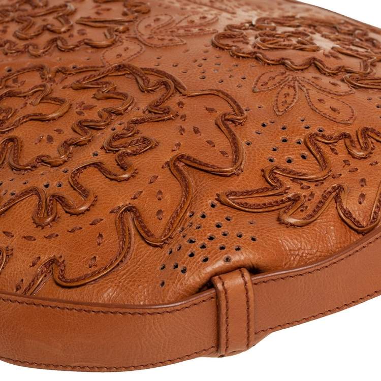 Pre Owned Yves Saint Laurent Tan Embroidered Leather Mombasa Hobo