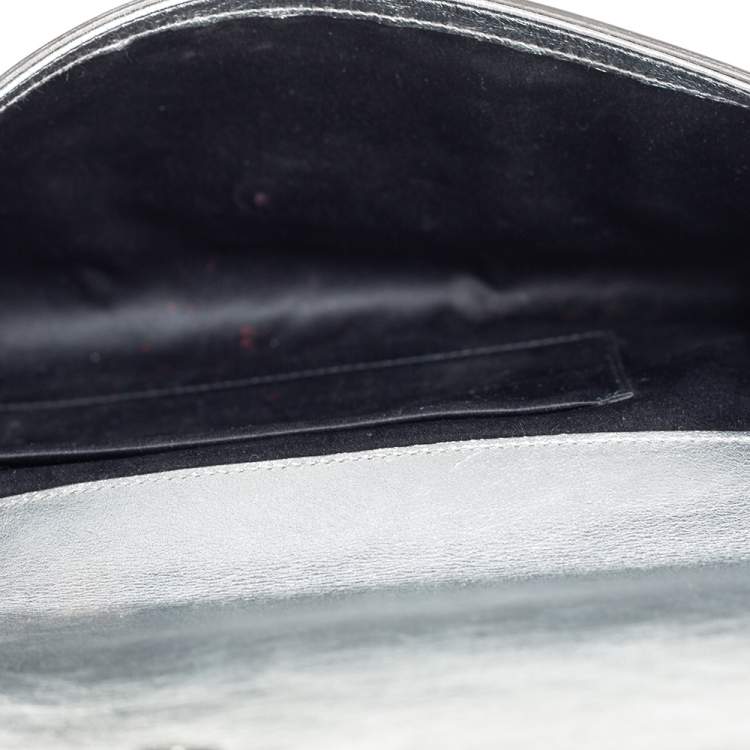 Pre Owned Yves Saint Laurent Metallic Leather Belle De Jour Flap Clutch