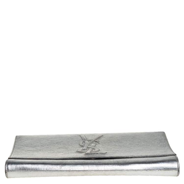 Pre Owned Yves Saint Laurent Metallic Leather Belle De Jour Flap Clutch