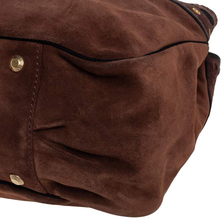 Pre Owned Yves Saint Laurent Brown Suede Eyelet Embellished Tote
