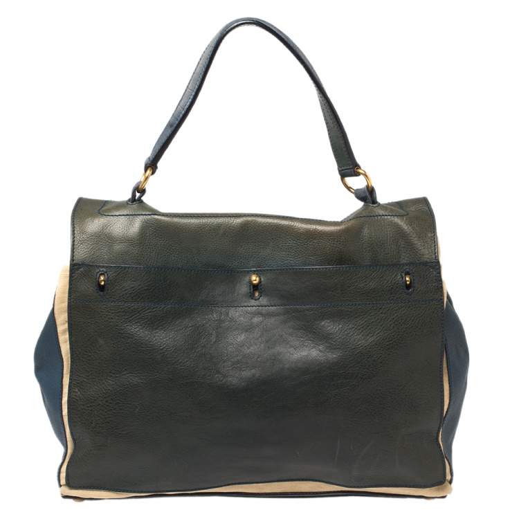 Pre Owned Yves Saint Laurent Tri Color Croc Embossed Leather and Canvas Large Muse Two Top Handle Bag