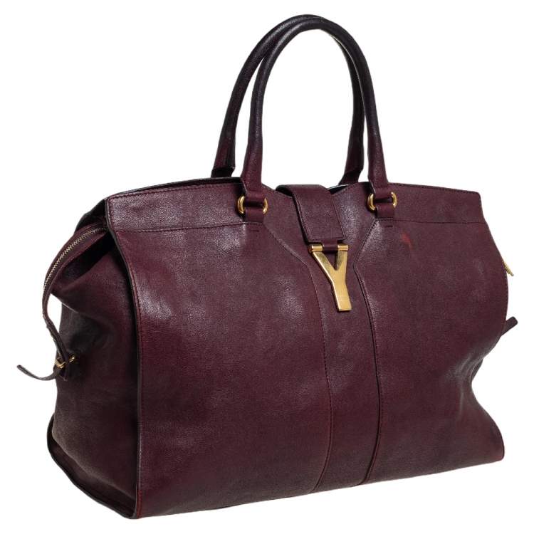 Pre Owned Yves Saint Laurent Burgundy Leather Large Cabas Chyc Tote