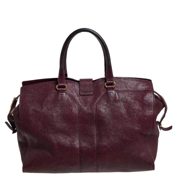 Pre Owned Yves Saint Laurent Burgundy Leather Large Cabas Chyc Tote