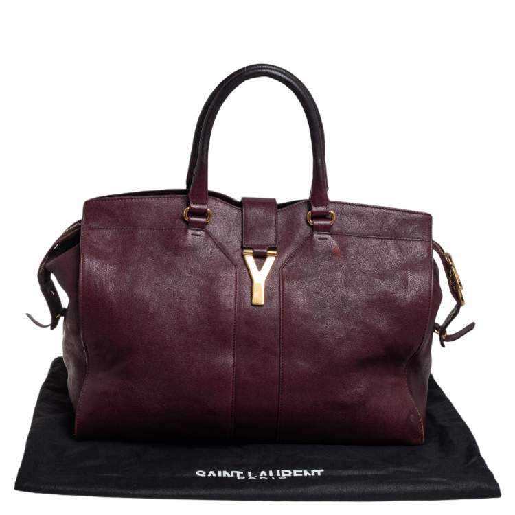Pre Owned Yves Saint Laurent Burgundy Leather Large Cabas Chyc Tote
