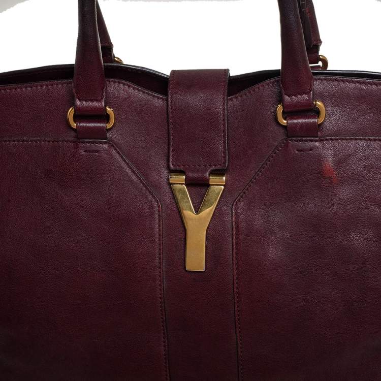 Pre Owned Yves Saint Laurent Burgundy Leather Large Cabas Chyc Tote