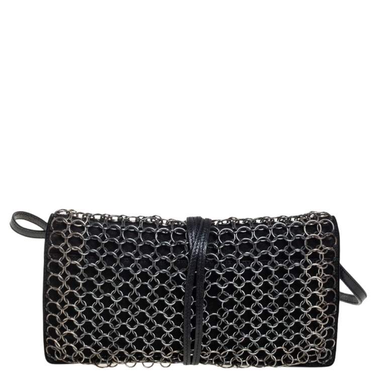 Pre Owned Yves Saint Laurent Black Suede and Leather Chain Link Flap Shoulder Bag 