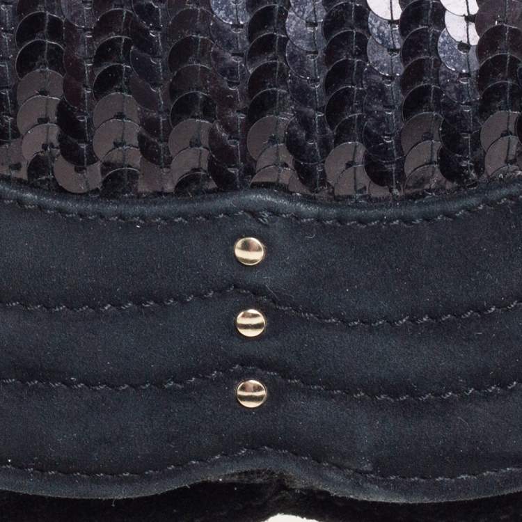 Pre Owned Yves Saint Laurent Suede and Sequins Fringe Flap Clutch