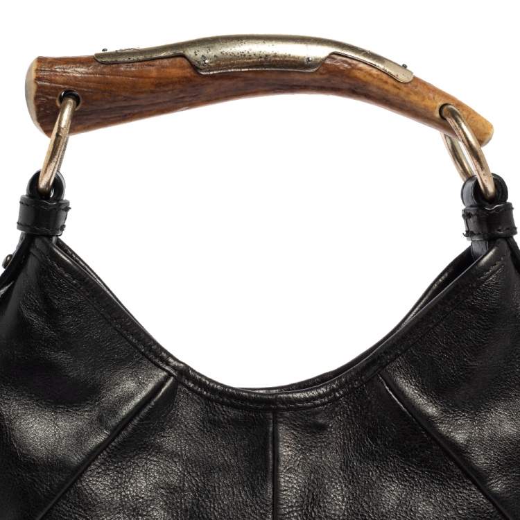 Pre Owned Yves Saint Laurent Black Leather Mini Mombasa Hobo
