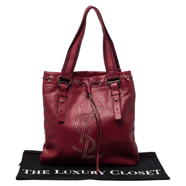 Pre Owned Yves Saint Laurent Maroon Leather Small Kahala Drawstring Tote