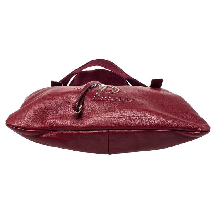 Pre Owned Yves Saint Laurent Maroon Leather Small Kahala Drawstring Tote