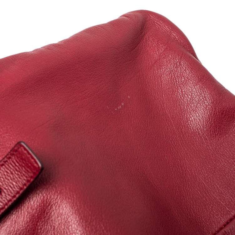 Pre Owned Yves Saint Laurent Maroon Leather Small Kahala Drawstring Tote