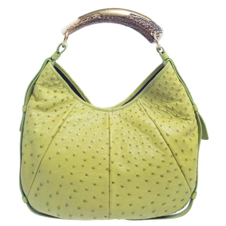Pre Owned Yves Saint Laurent Apple Green Ostrich Mombasa Hobo 