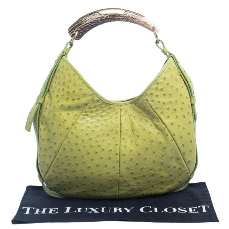 Pre Owned Yves Saint Laurent Apple Green Ostrich Mombasa Hobo 