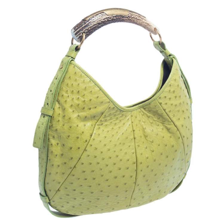 Pre Owned Yves Saint Laurent Apple Green Ostrich Mombasa Hobo 