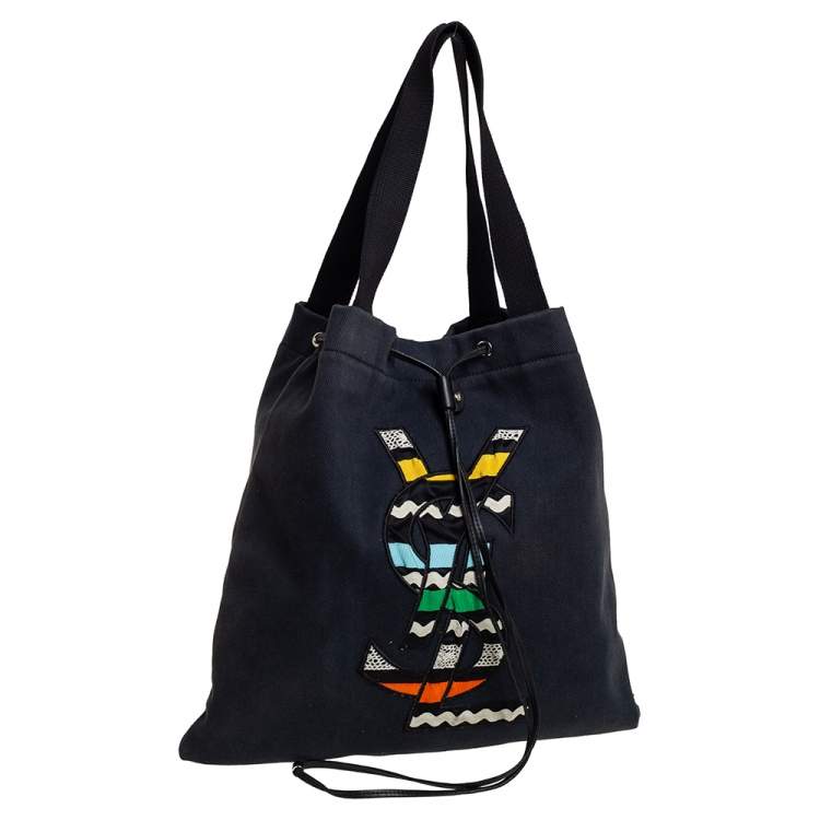 Pre Owned Yves Saint Laurent Black Fabric Kahala Drawstring Tote