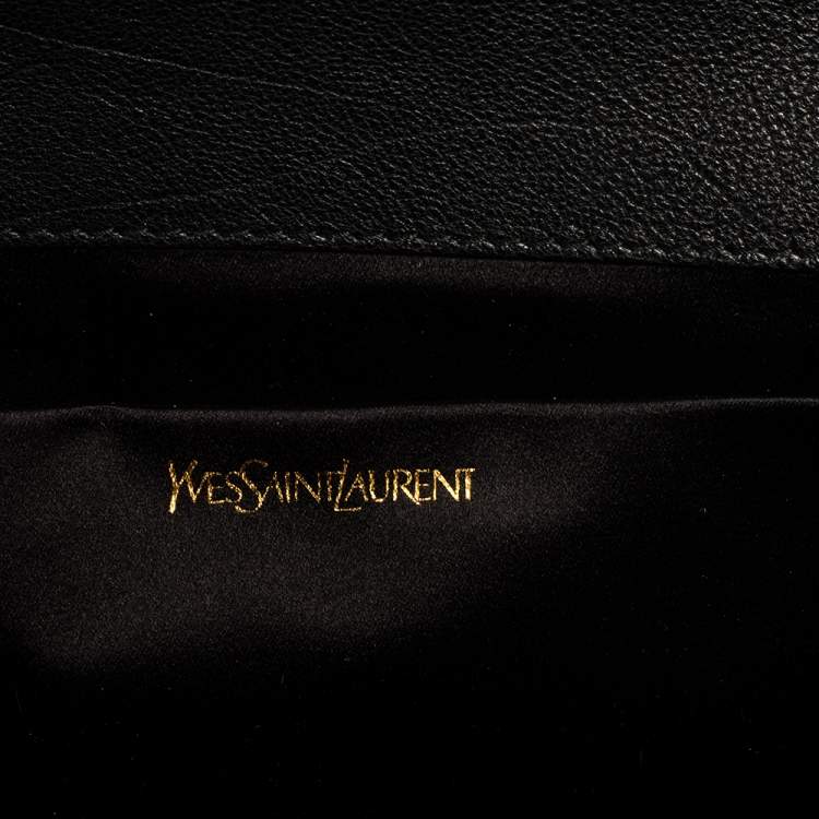 Pre Owned Yves Saint Laurent Brown/Black Leopard Print Calf Hair and Leather Chyc Clutch