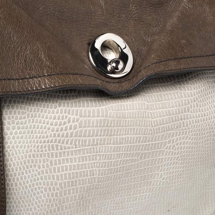 مملوكة مسبقًا Yves Saint Laurent Tricolor Lizard Embossed Leather and Suede Large Muse Two Top Handle Bag