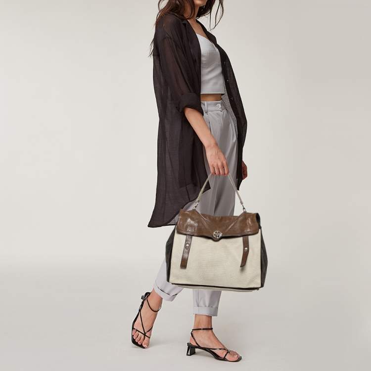 مملوكة مسبقًا Yves Saint Laurent Tricolor Lizard Embossed Leather and Suede Large Muse Two Top Handle Bag