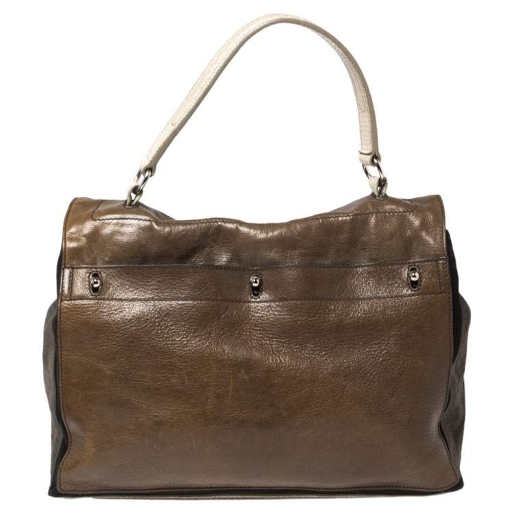مملوكة مسبقًا Yves Saint Laurent Tricolor Lizard Embossed Leather and Suede Large Muse Two Top Handle Bag