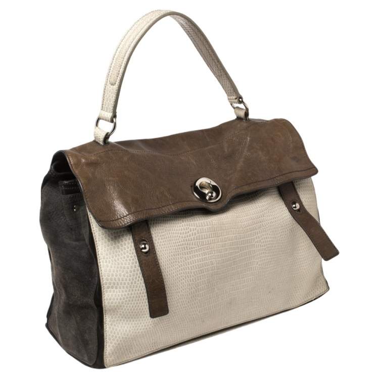 مملوكة مسبقًا Yves Saint Laurent Tricolor Lizard Embossed Leather and Suede Large Muse Two Top Handle Bag