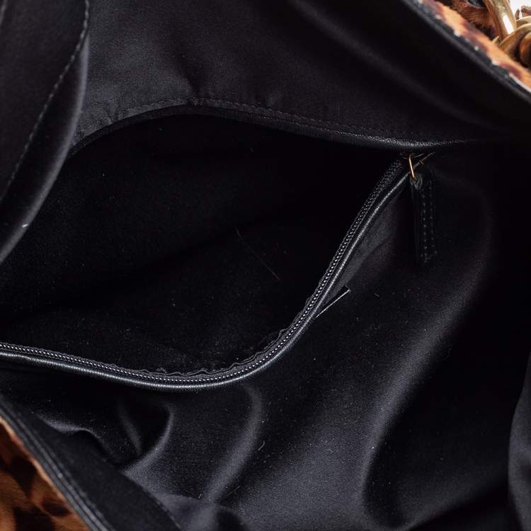 مملوكة مسبقًا Yves Saint Laurent Brown Leopard Print Calfhair Chain Hobo
