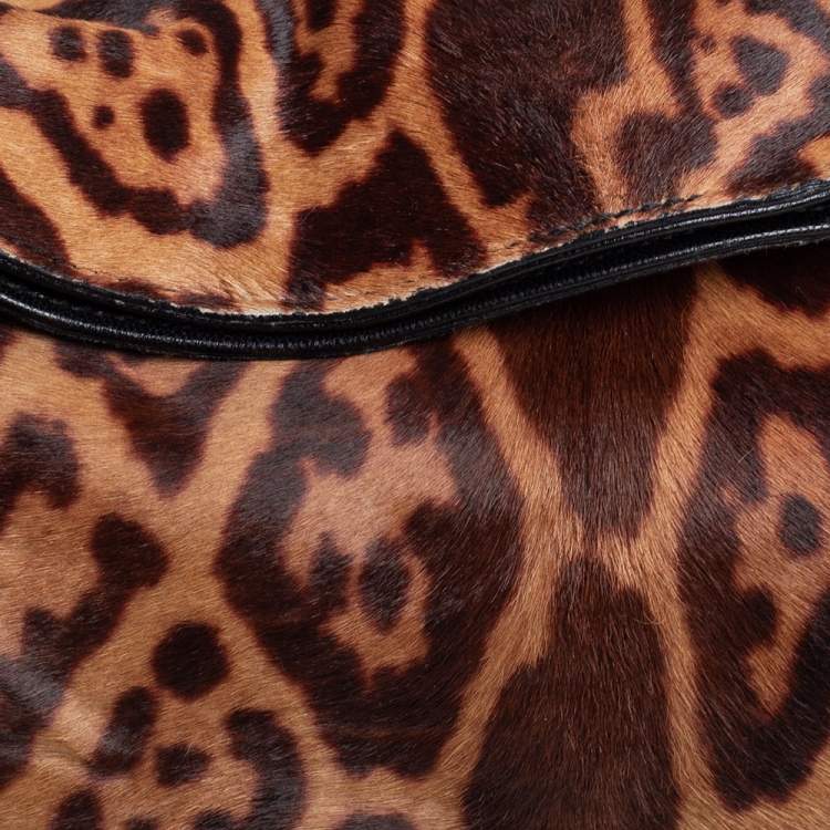 مملوكة مسبقًا Yves Saint Laurent Brown Leopard Print Calfhair Chain Hobo
