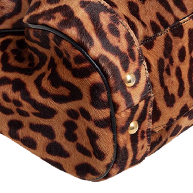 مملوكة مسبقًا Yves Saint Laurent Brown Leopard Print Calfhair Chain Hobo