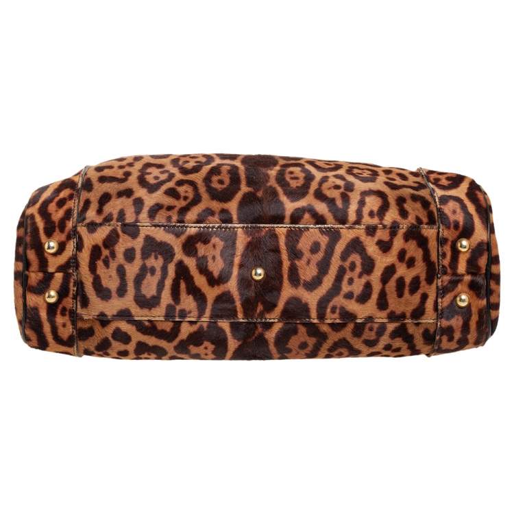 مملوكة مسبقًا Yves Saint Laurent Brown Leopard Print Calfhair Chain Hobo