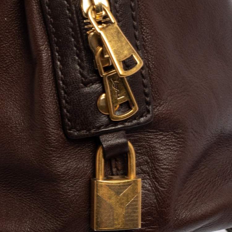 Pre Owned Yves Saint Laurent Dark Brown Pleated Leather Chain Satchel