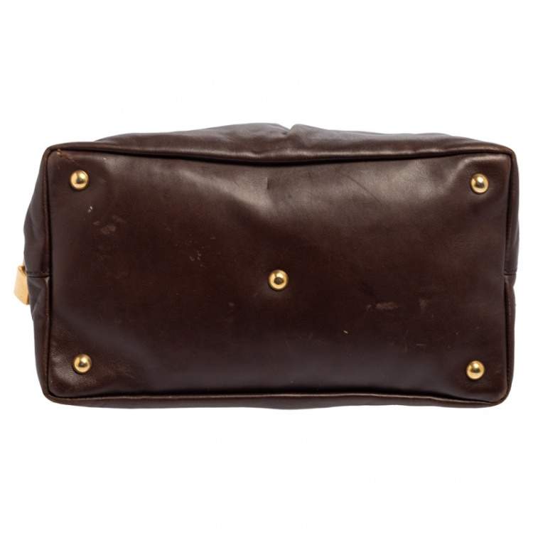 Pre Owned Yves Saint Laurent Dark Brown Pleated Leather Chain Satchel