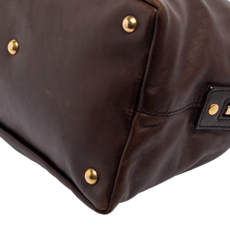 Pre Owned Yves Saint Laurent Dark Brown Pleated Leather Chain Satchel